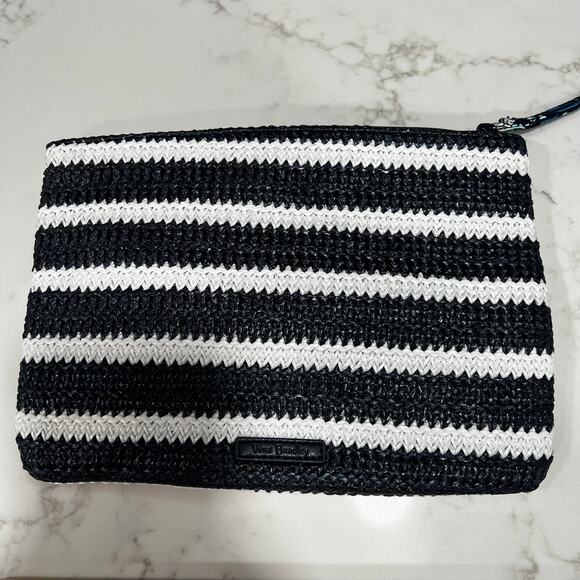 New Vera Bradley Shore Enough Sailboat Straw Wristlet Black White Stripe - Picture 4 of 6